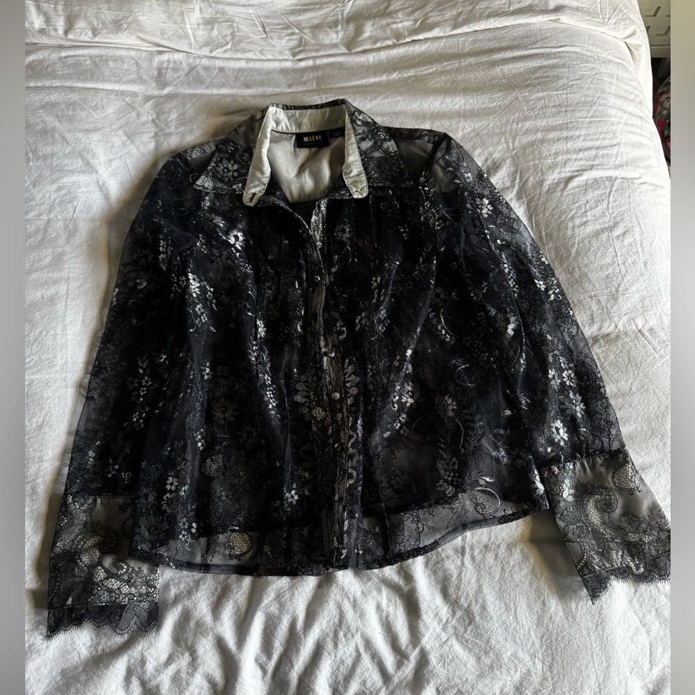 Anthropologie Maeve Black Lace Women's Button Down